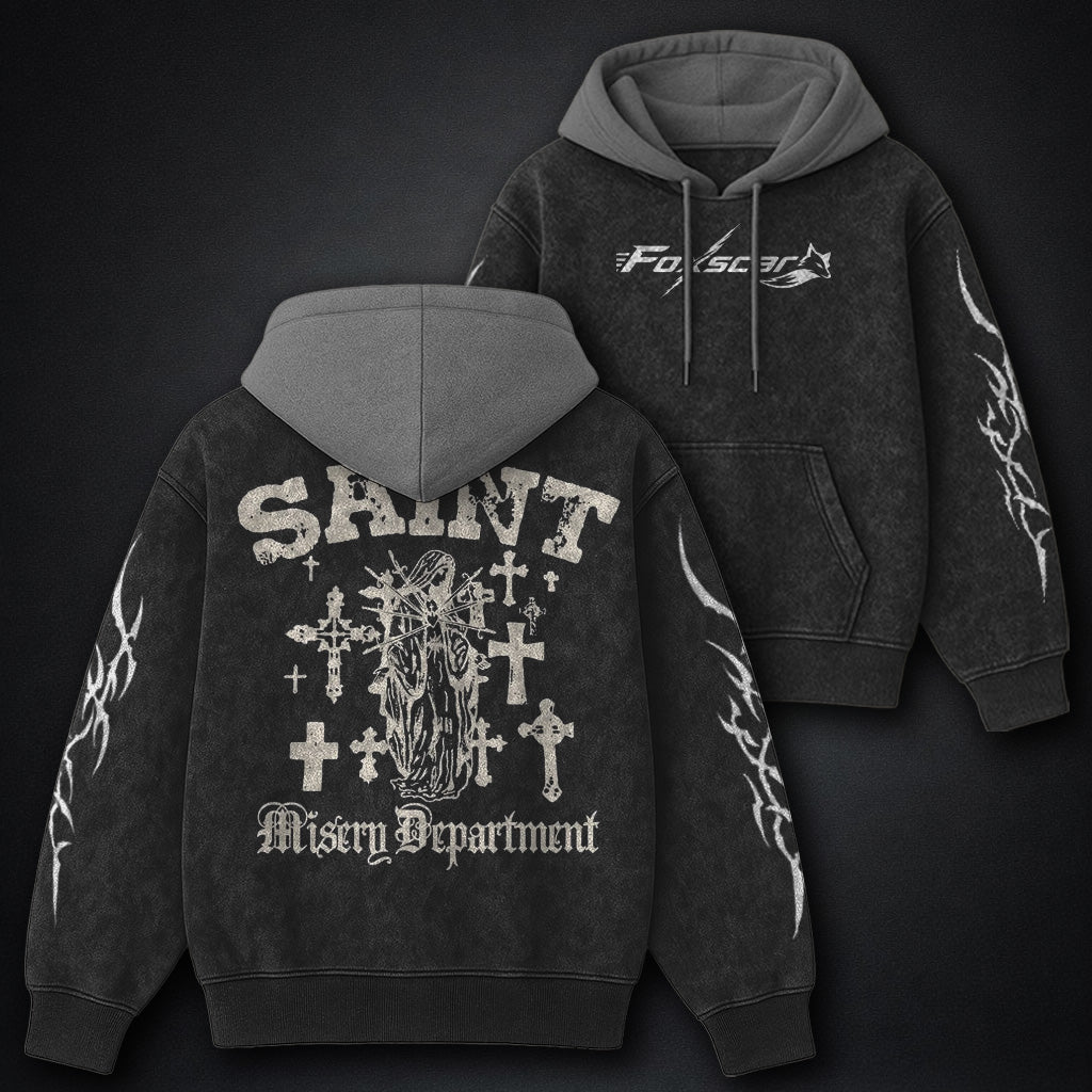Premium Black And Grey Washed Hoodie
