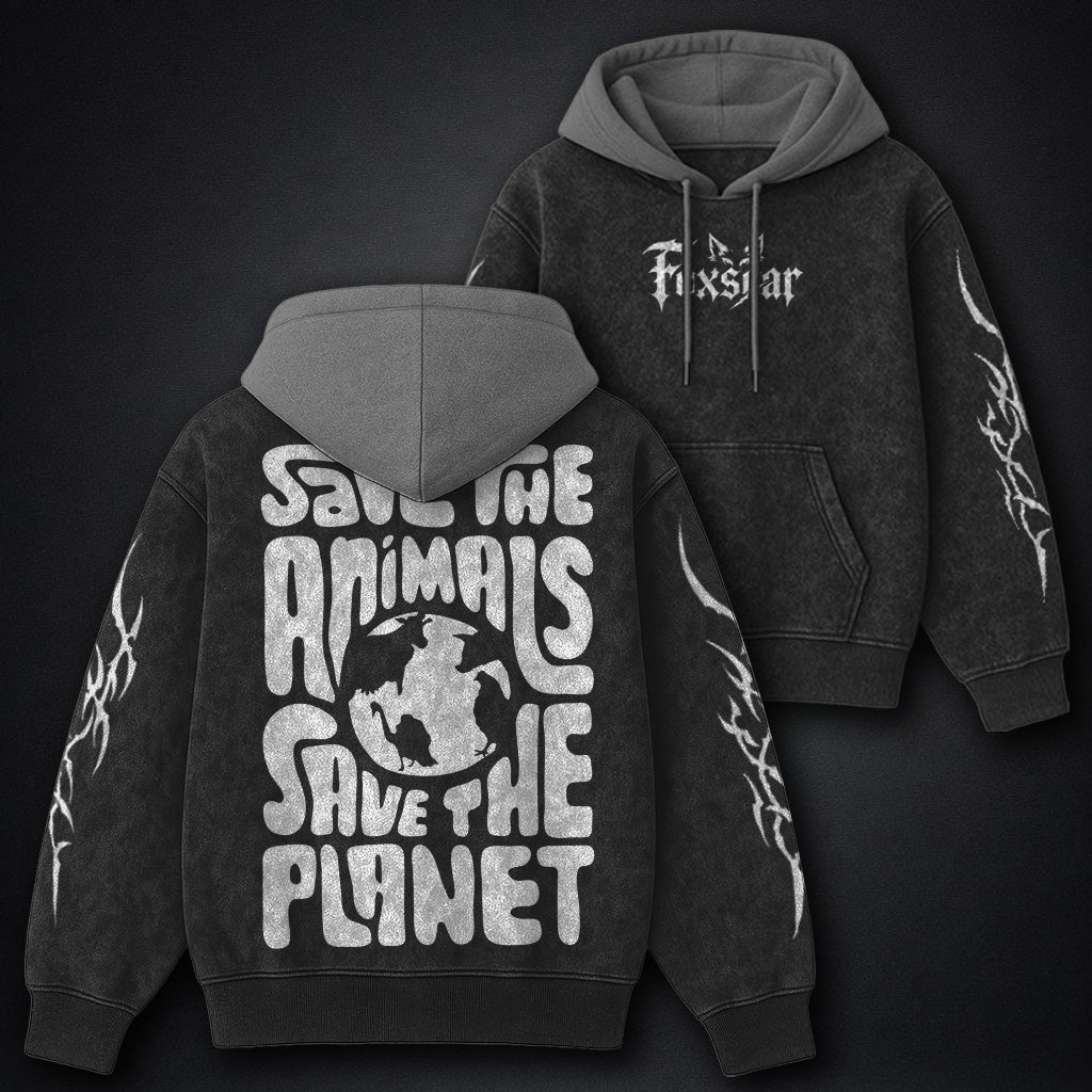 Modern Black And Grey Washed Hoodie