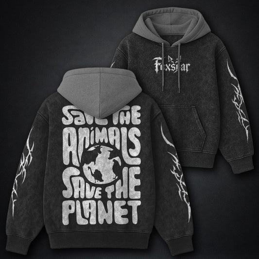 Modern Black And Grey Washed Hoodie